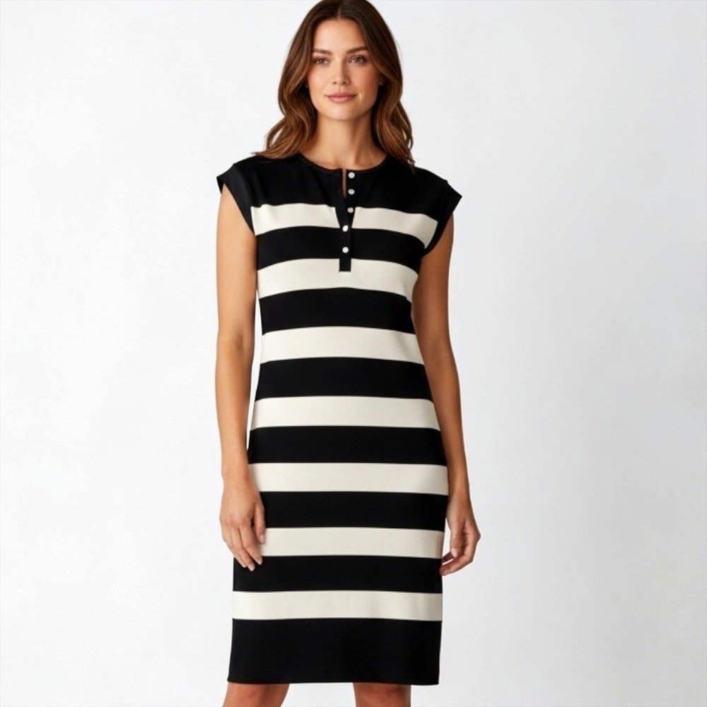 J.Crew Women Black White Striped Pique Cotton Short Sleeve Mini Dress S 92597